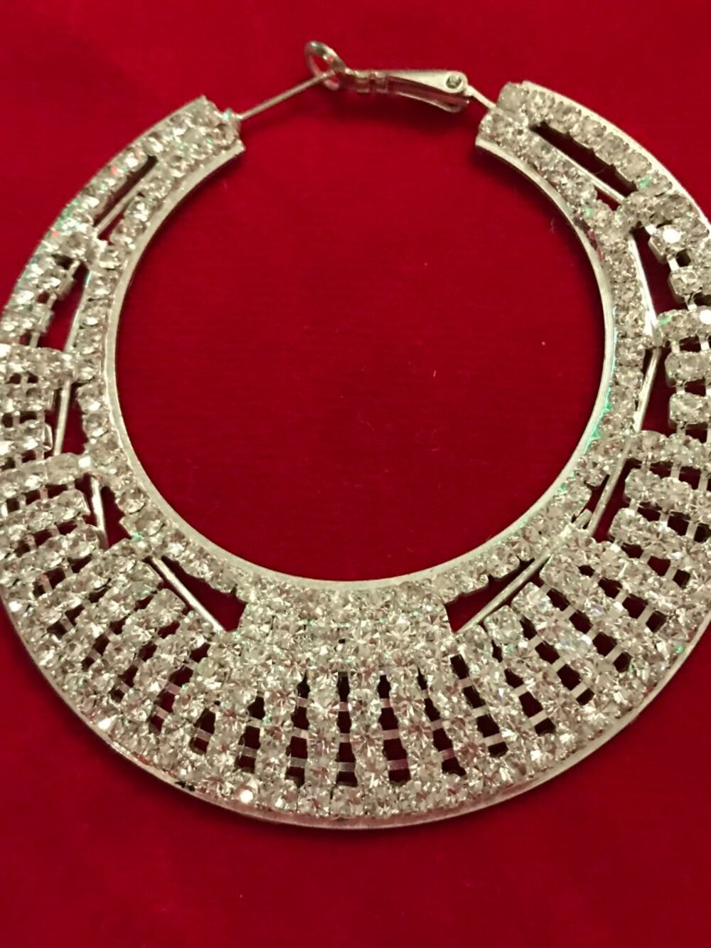 Silver Rhinestone Moon Hoop Earrings - Picture 3 of 6